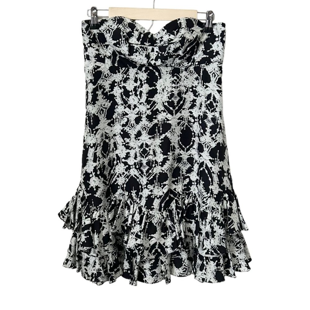 Marchesa Notte 100% Silk Floral Ruffle Strapless Mini Dress